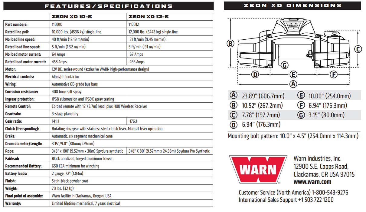 WARN 110012 ZEON XD 12-S Winch